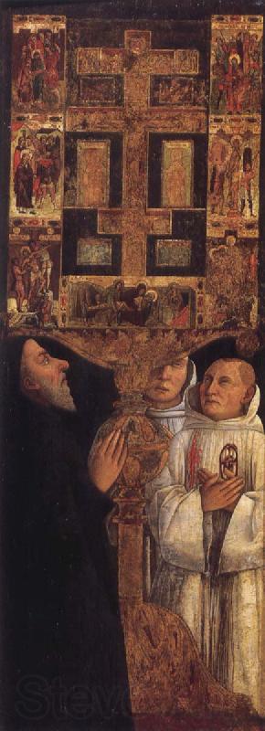 Gentile Bellini Cardinal Bessarion before his reliquary containing a piece of the True Cross,Along with two brothers of the Scuola della Carita in Venice